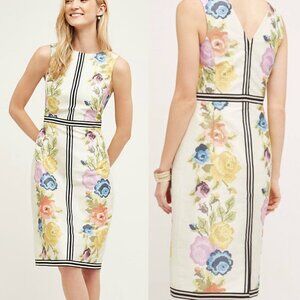 ANTHROPOLOGIE Garden Grid Sheath Floral Print Sleeveless Dress Petite